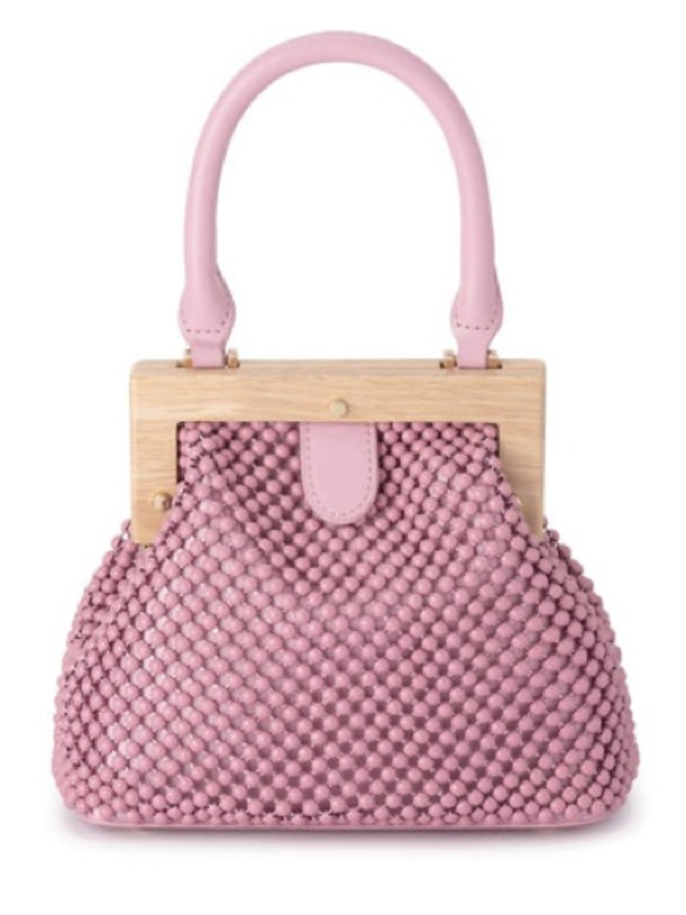 OLGA BERG Pink Beaded Top-Handle Bag with Wood Frame